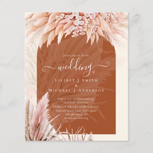 Papier BUDGET Terracotta Coral Pampas Grass Mariage (Devant)
