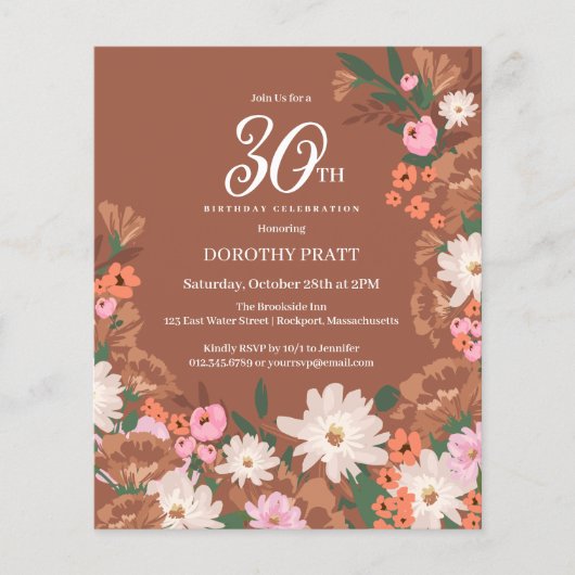 Papier Budget Terracotta Floral 30e anniversaire Invitati (Devant)