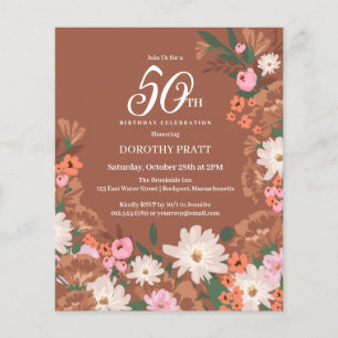 Papier Budget Terracotta Floral 50e Anniversaire Invitati