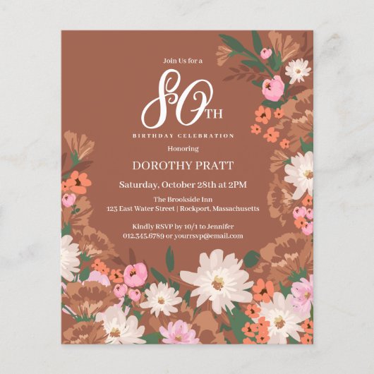 Papier Budget Terracotta Floral 80e anniversaire Invitati (Devant)