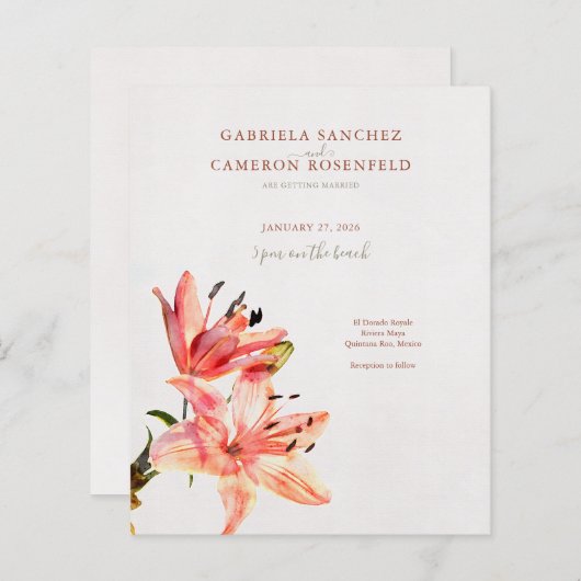 Papier Budget Terracotta Floral QR Code Mariage Invitatio (Devant / Derrière)