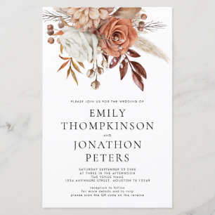 Papier Budget Terracotta Florals Code Mariage Invitation