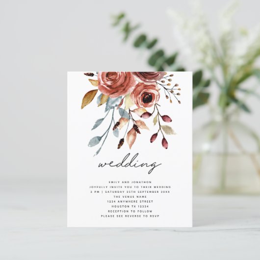 Papier BUDGET Terracotta Florals QR Code Mariage Inviter (Debout devant)