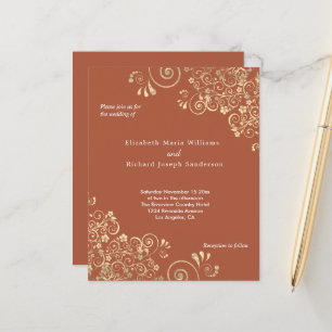 Papier Budget Terracotta Gold Swirl Faire-part de mariage