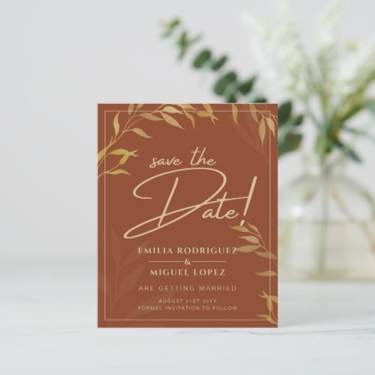 Papier Budget Terracotta Gold Wedding Enregistrer Les Dat (Debout devant)