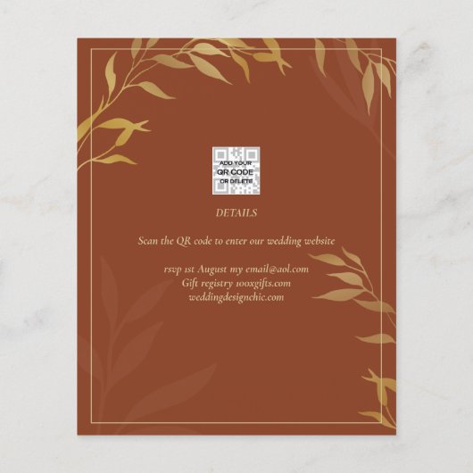 Papier Budget Terracotta Gold Wedding Enregistrer Les Dat (Dos)