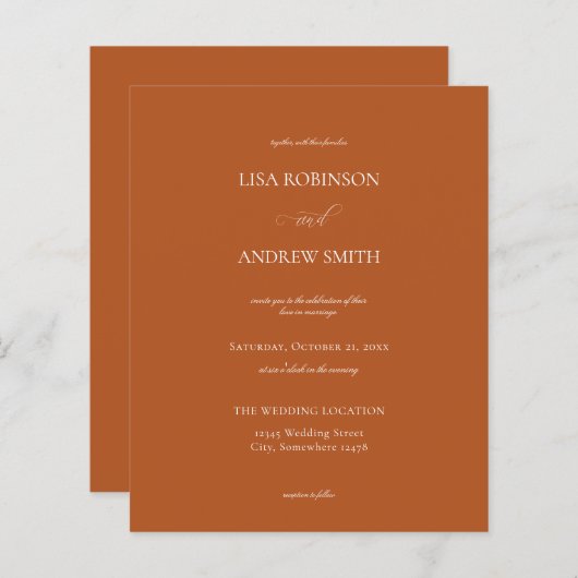 Papier Budget Terracotta Orange Calligraphie Mariage (Devant / Derrière)