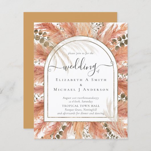 Papier BUDGET Terracotta Pampas Grass Mariage tropical (Devant / Derrière)