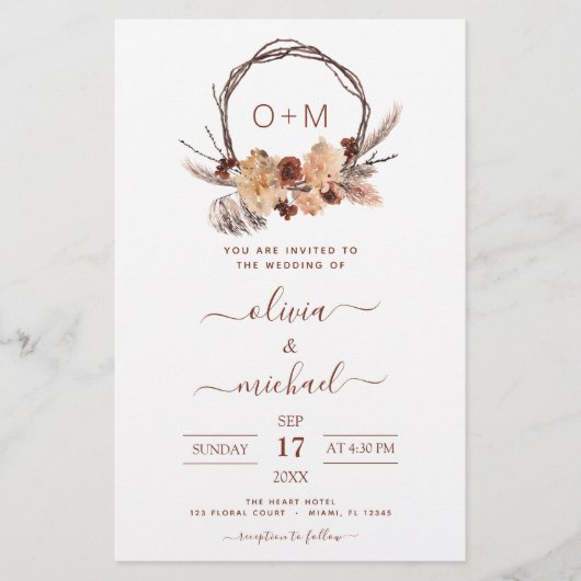 Papier Budget Terracotta Pampas Grass Monogramme Mariage (Devant)