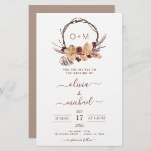 Papier Budget Terracotta Pampas Grass Monogramme Mariage