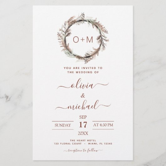 Papier Budget Terracotta Pampas Grass Monogramme Mariage (Devant)