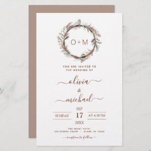 Papier Budget Terracotta Pampas Grass Monogramme Mariage