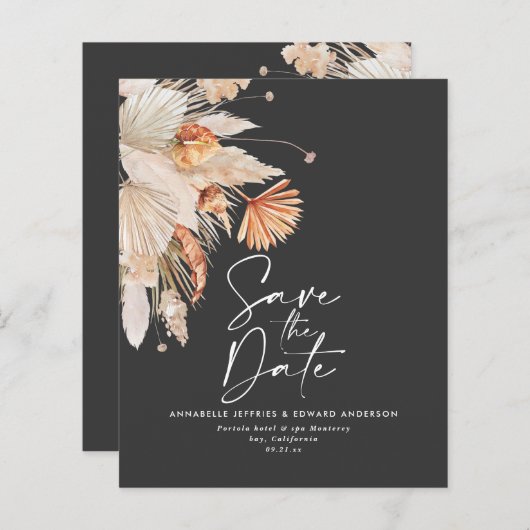 Papier budget terracotta pampas herbe enregistrer la date (Devant / Derrière)