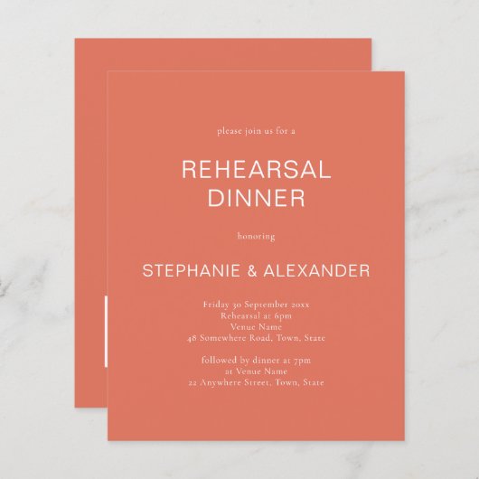 Papier Budget Terracotta QR Code de répétition Dîner Invi (Devant / Derrière)