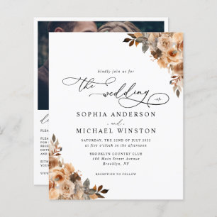 Papier Budget Terracotta Rose Floral Photo Wedding Invite
