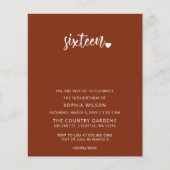 Papier Budget Terracotta Script Sweet 16 Photo Invitation (Devant)