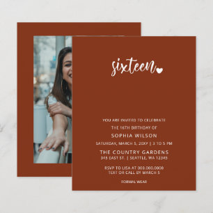 Papier Budget Terracotta Script Sweet 16 Photo Invitation