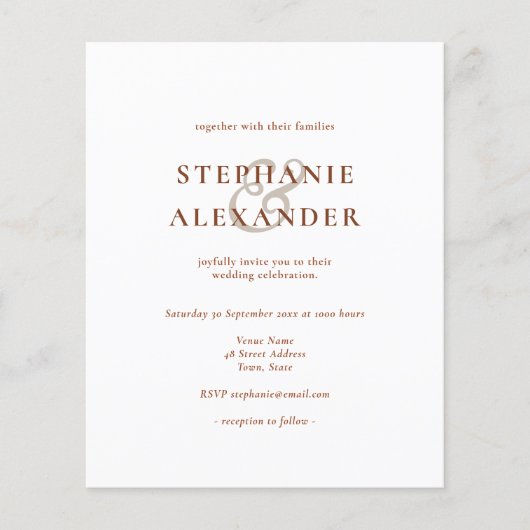 Papier Budget Terracotta Texte Simple Faire-part de maria (Devant)