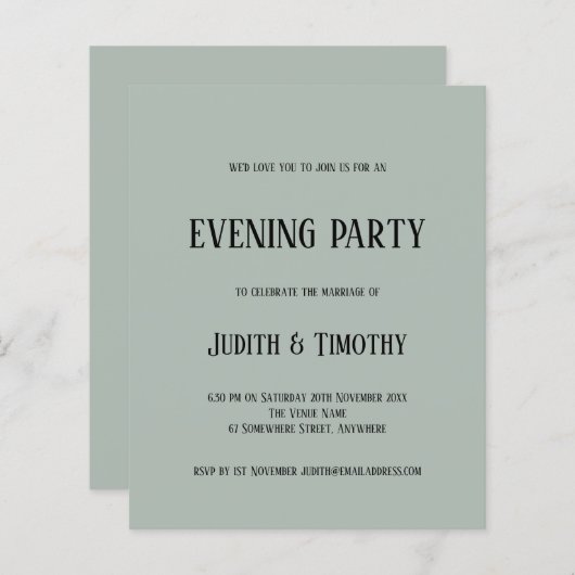 Papier Budget Texte noir Sage Vert Soirée Invitation de s (Devant / Derrière)