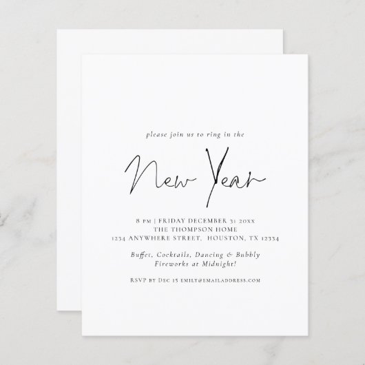 Papier Budget Texte simple Nouvel An Invitation du parti  (Devant / Derrière)