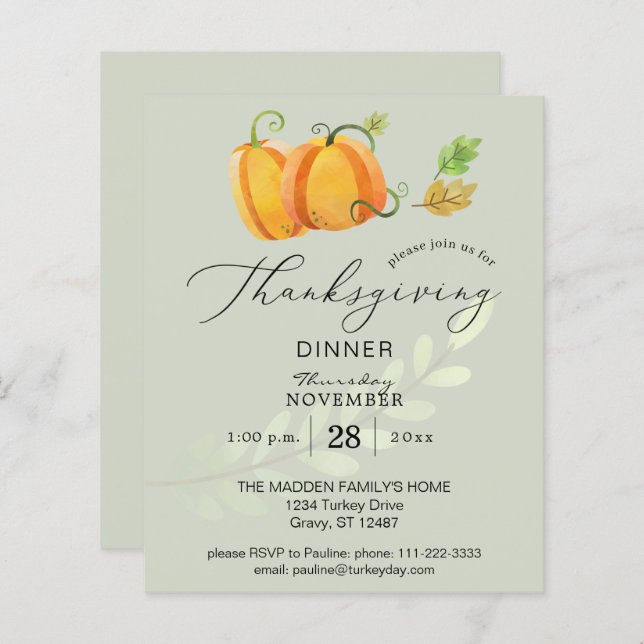 Papier Budget Thanksgiving Citrouille Duo Diner Olive (Devant / Derrière)