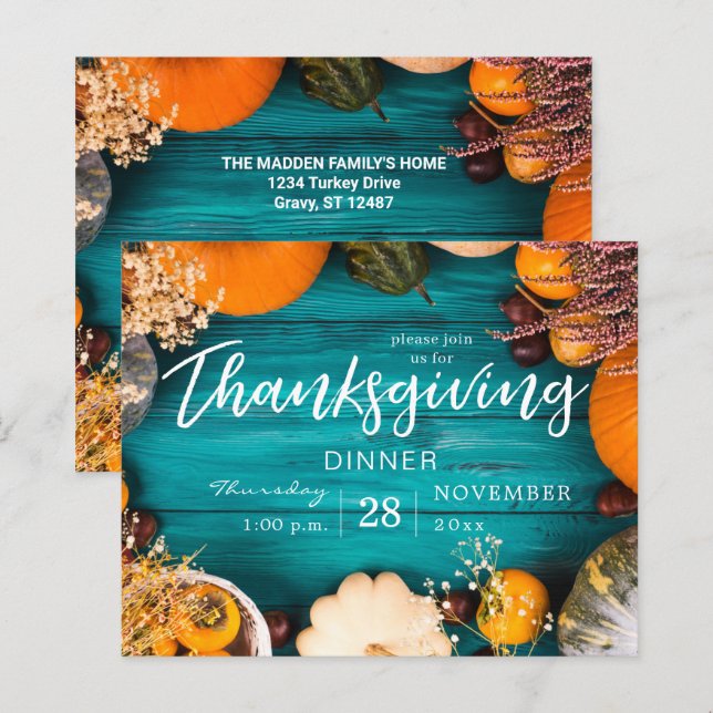 Papier Budget Thanksgiving Diner Fête Citrouille bleu (Devant / Derrière)