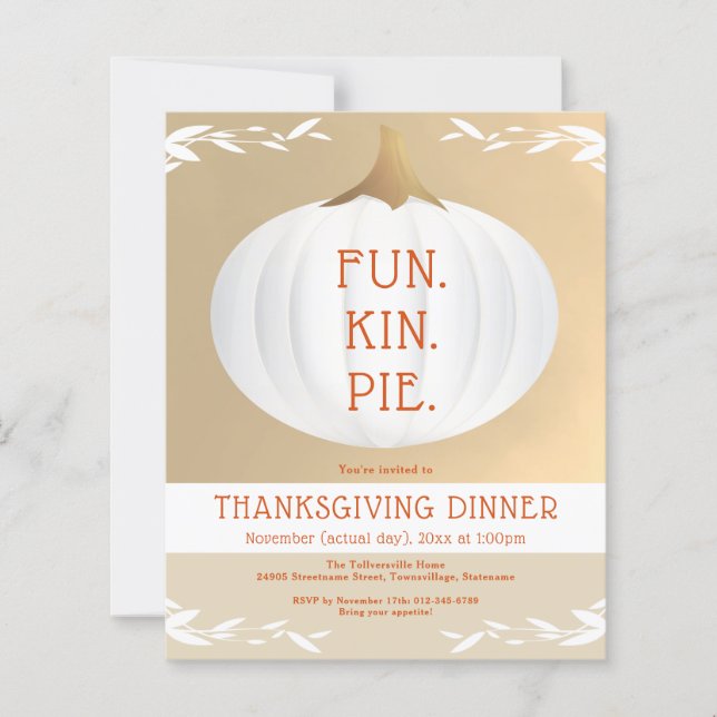 Papier Budget Thanksgiving Dîner Invitation Citrouille bl (Devant)