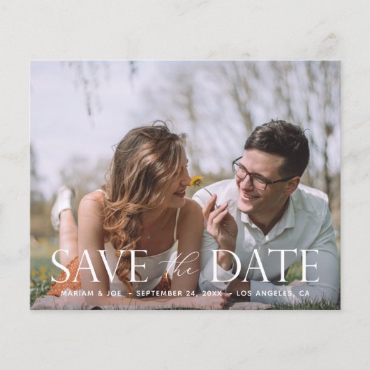 Papier Budget The Script H Modern Photo Save the Date (Devant)