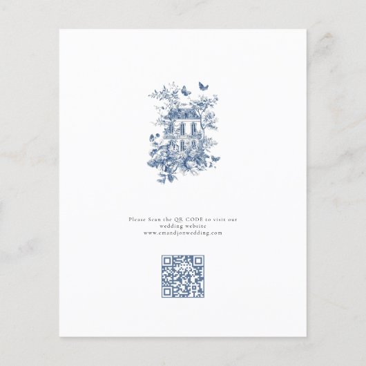 Papier Budget Toile Bleue De Jouy QR Mariage Enregistrer  (Dos)