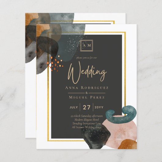 Papier BUDGET Tones de Terre Mariage Abstrait (Devant / Derrière)