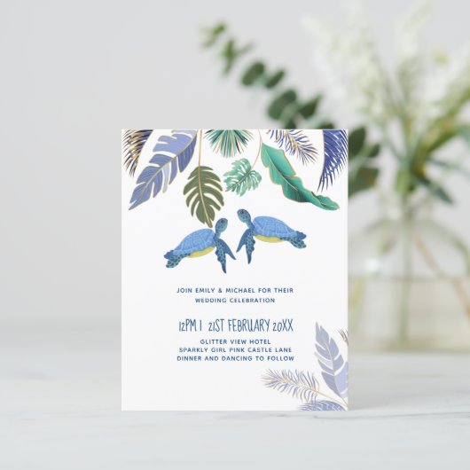 Papier BUDGET Tortues de mer Mariage bleu jaune (Debout devant)