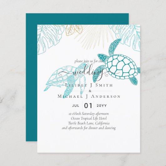 Papier BUDGET Tortues de mer Mariage Moderne Line Art (Devant / Derrière)