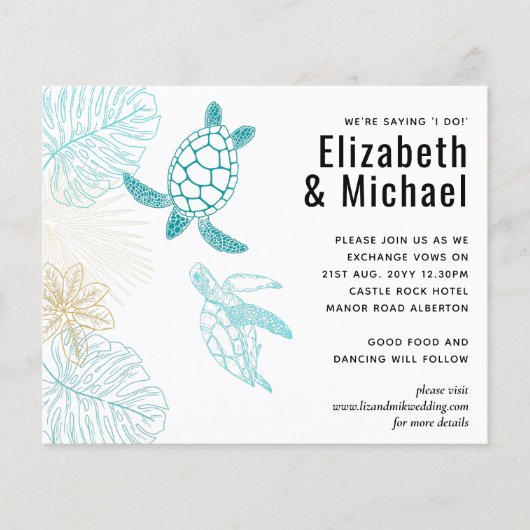 Papier BUDGET Tortues de mer Mariage Moderne Line Art (Devant)