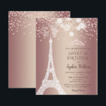 Papier Budget Tour Eiffel Rose Gold Sweet 16 Invitation<br><div class="desc">Budget Tour Eiffel Rose or étincelle Parties scintillant Sweet 16 Anniversaire Invitation</div>
