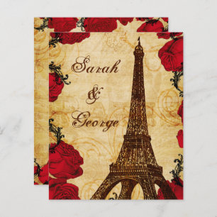 Papier Budget Tour Eiffer Rouge Vintage Mariage Invitatio