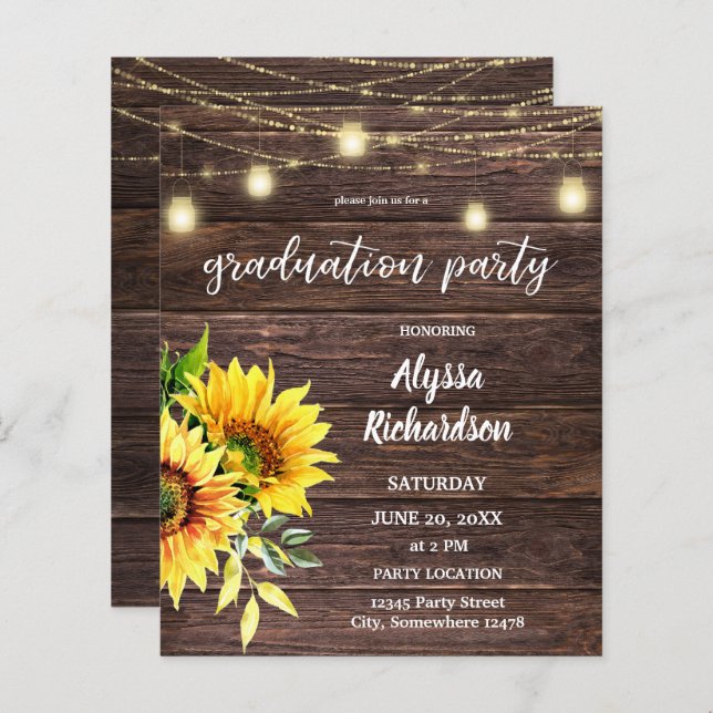 Papier Budget Tournesol, bois et lumières Partie de gradu (Devant / Derrière)