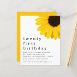 Papier Budget Tournesol jaune Vingt et unième Invitation<br><div class="desc">Tournesol jaune Vingt-et-un Un petit format de rechange de 4, 5 po x 5, 6 po abordable. Disponible dans un STOCK SEMI GLOSS 110 lb CARD ou un STOCK SATIN FINISH 80 lb THINNER PAPER. Les enveloppes sont en option. .Style rustique avec un tournesol jaune géant en haut à droite...</div>