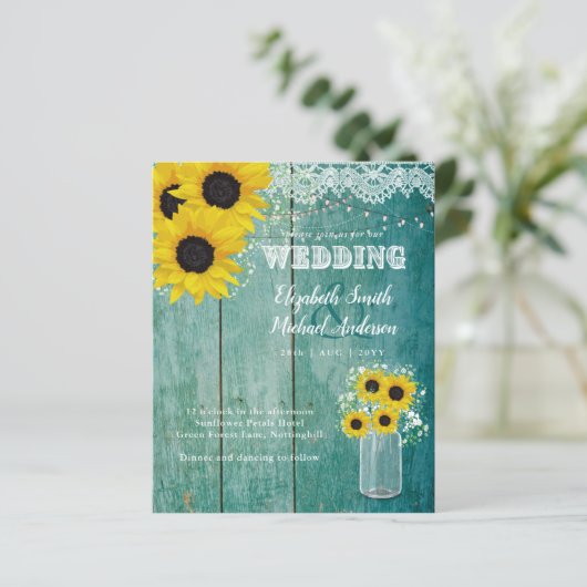Papier BUDGET Tournesol rustique Turquoise Mariage jaune (Debout devant)