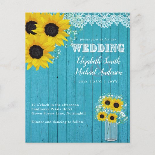 Papier BUDGET Tournesol rustique Turquoise Mariage jaune (Devant)