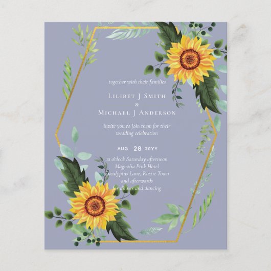 Papier BUDGET Tournesols Rustiques Feuillage Vert Mariage (Devant)