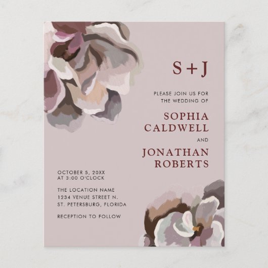 Papier Budget tout en un Abstrait mariage floral Invitati (Devant)