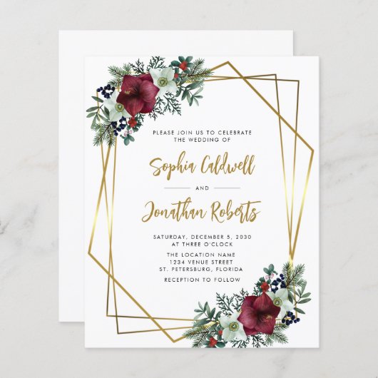 Papier Budget Tout en un Amaryllis Mariage Invitation (Devant / Derrière)