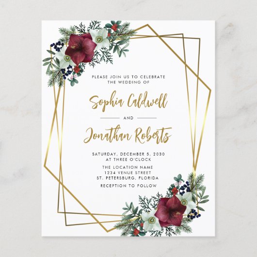 Papier Budget Tout en un Amaryllis Mariage Invitation (Devant)