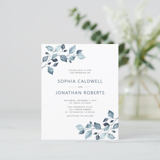 Papier Budget Tout en Un Bleu Poussiéreux Mariage Eucalyp (Debout devant)