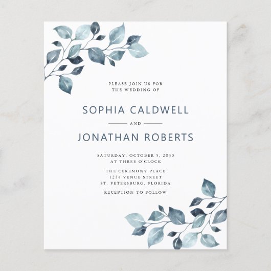 Papier Budget Tout en Un Bleu Poussiéreux Mariage Eucalyp (Devant)