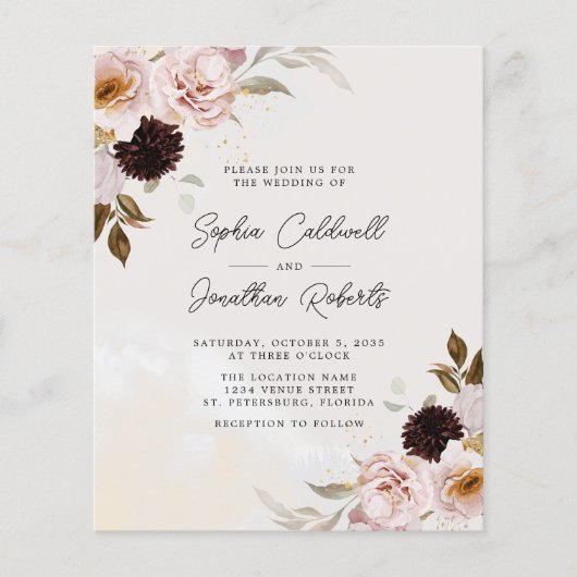 Papier Budget tout en un Boho Blush Floral Wedding Invita (Devant)