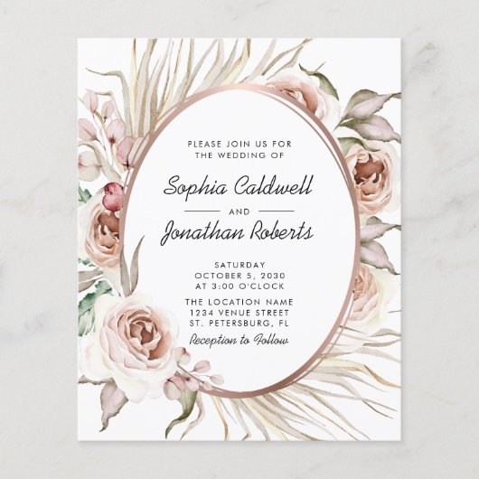 Papier Budget Tout en un Boho Floral Foil Mariage Invitat (Devant)