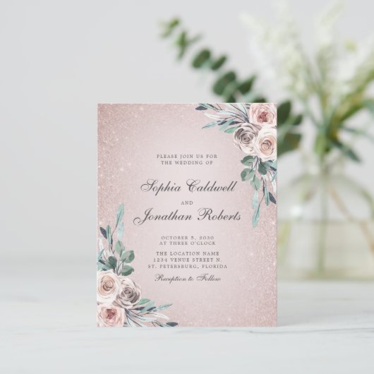 Papier Budget tout en un Boho rose Roses Mariage Invitati (Debout devant)