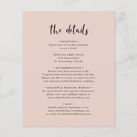 Papier Budget Tout en un Calligraphie Roses Mariage Invit (Dos)