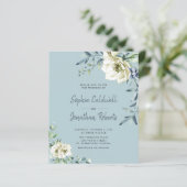 Papier Budget tout en un Dusty Blue Floral Mariage Invite (Debout devant)
